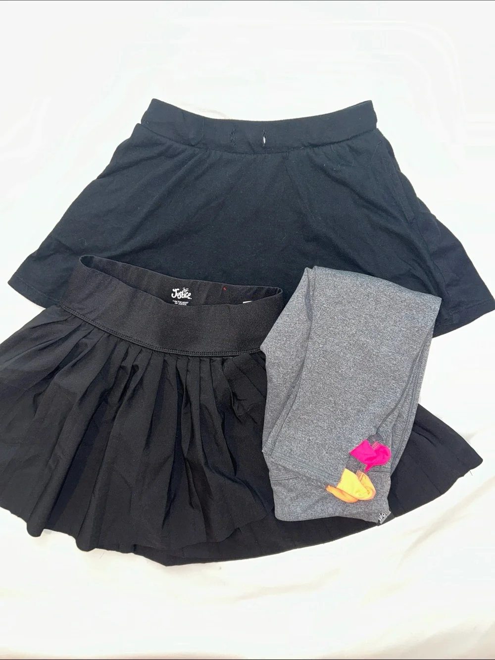 Justice Black and Gray Active Leggings and Skater Skirt Set